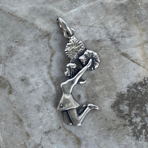 Sterling Silver 925 Jumping Cheerleader Pom Pom Cheer Charm Pendant - Picture 16 of 16